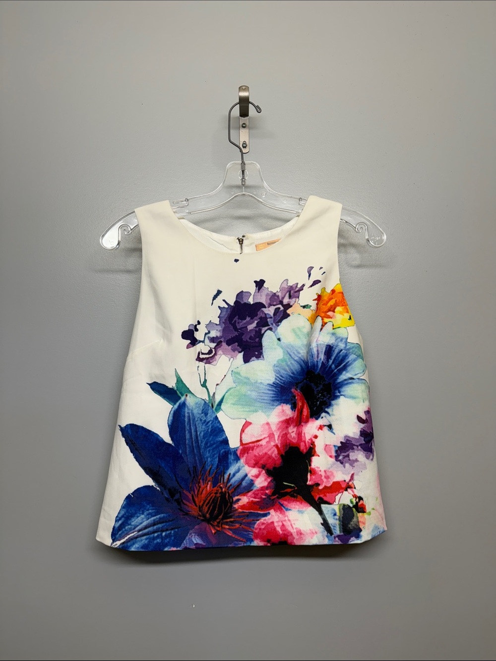 Floral Watercolor Print Sleeveless Top - White & Purple
